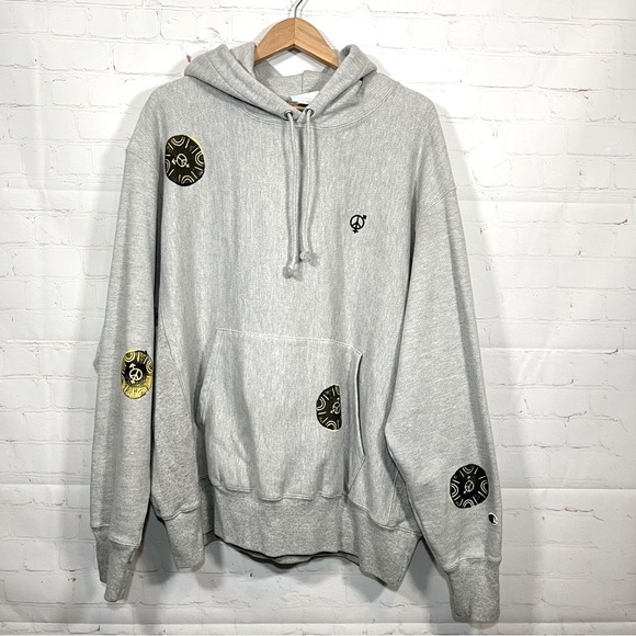 Champion Reverse Weave Peace Graphic Hoodie Sweatshirt Mens XL Gray Embroidered - Picture 1 of 13